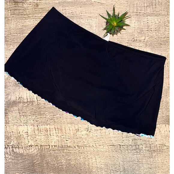 Gottex 16W Black Ruffle Trim Swim Skirt Plus Size High Waist Skort Flirty Retro - Picture 2 of 6